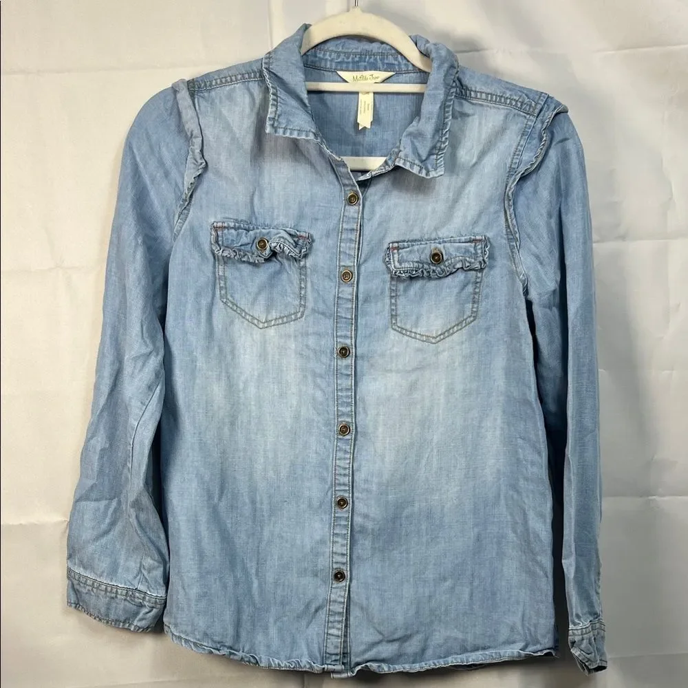 Matilda Jane Blue Chambray denim shirt with ruffle details size 16